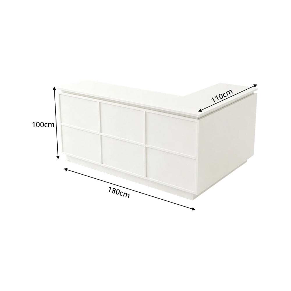 LIVARA 120/180cm L-Shaped Corner Reception Counter with Storage for Retail Store & Boutique - White, Left Corner