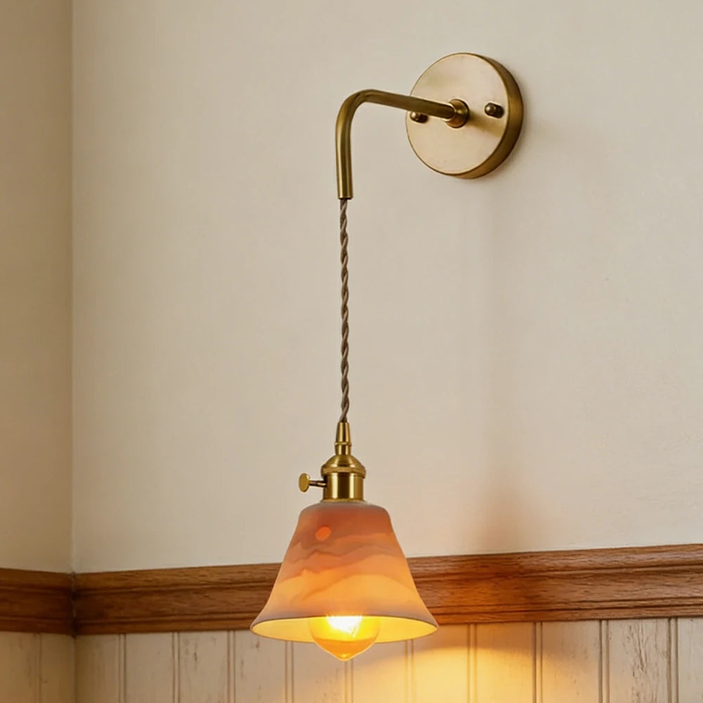 LIVARA Vintage Wall Light 40W Edison Bulb Layered Mountain Design Hanging Cord Brass Structure for Bedroom Hallway Living Room