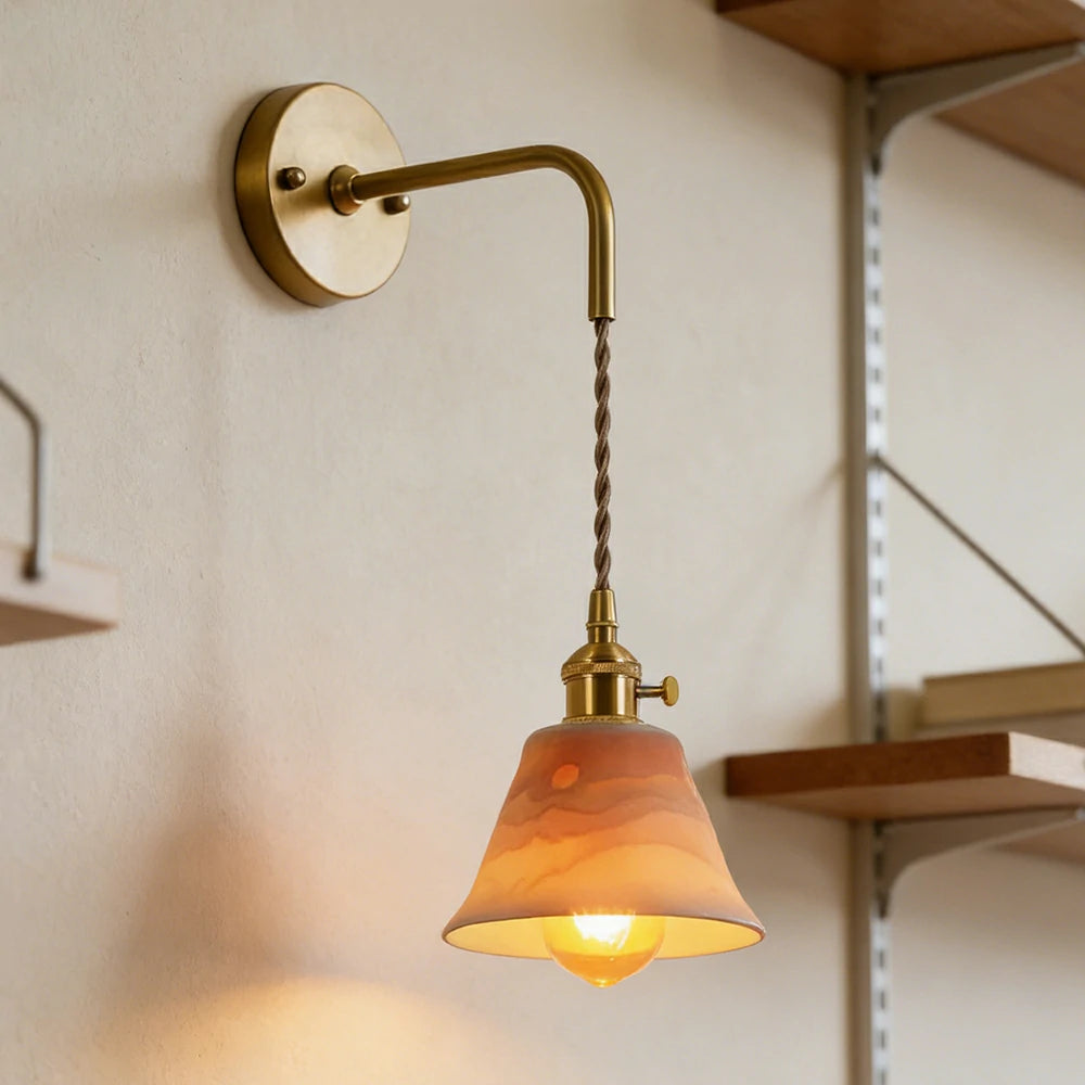 LIVARA Vintage Wall Light 40W Edison Bulb Layered Mountain Design Hanging Cord Brass Structure for Bedroom Hallway Living Room