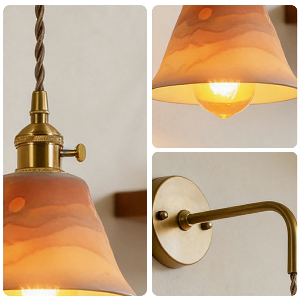LIVARA Vintage Wall Light 40W Edison Bulb Layered Mountain Design Hanging Cord Brass Structure for Bedroom Hallway Living Room