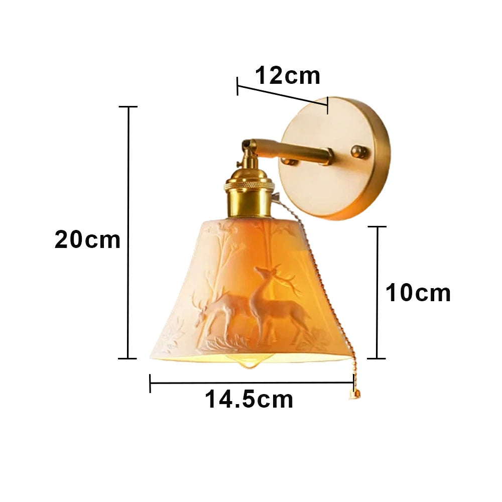 LIVARA Vintage Wall Light 40W Edison Bulb Deer Design Straight Rod Brass Structure for Bedroom Hallway Living Room