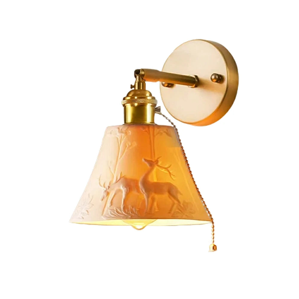 LIVARA Vintage Wall Light 40W Edison Bulb Deer Design Straight Rod Brass Structure for Bedroom Hallway Living Room