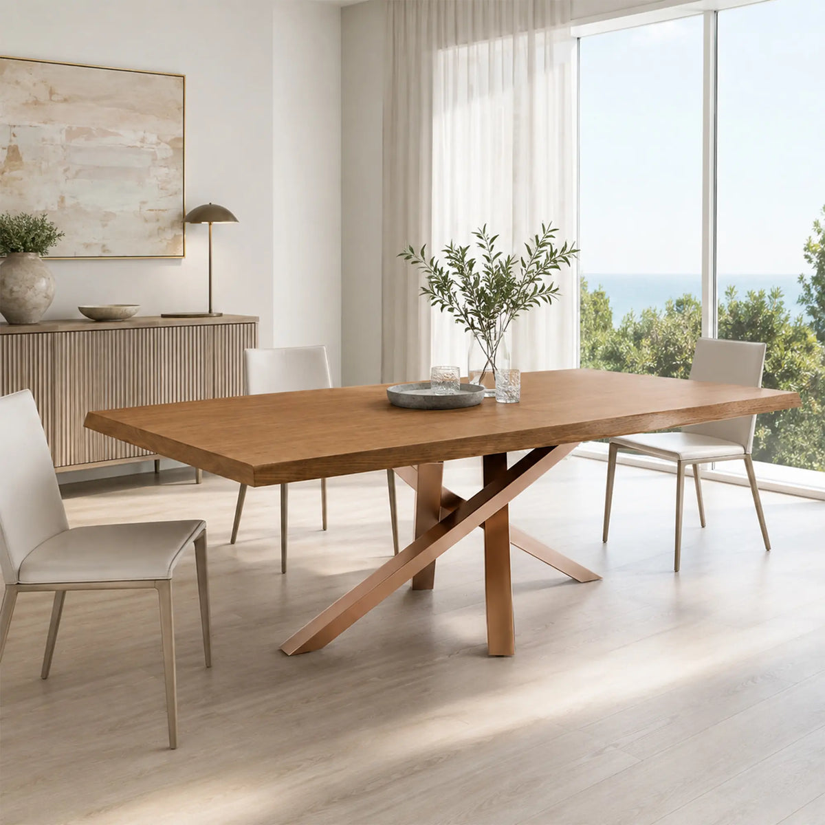 LIVARA Solid Wood Dining Table New Zealand Pine Top Sturdy Iron Frame for Dining Room Kitchen Office Meeting Space - Wood & Pink