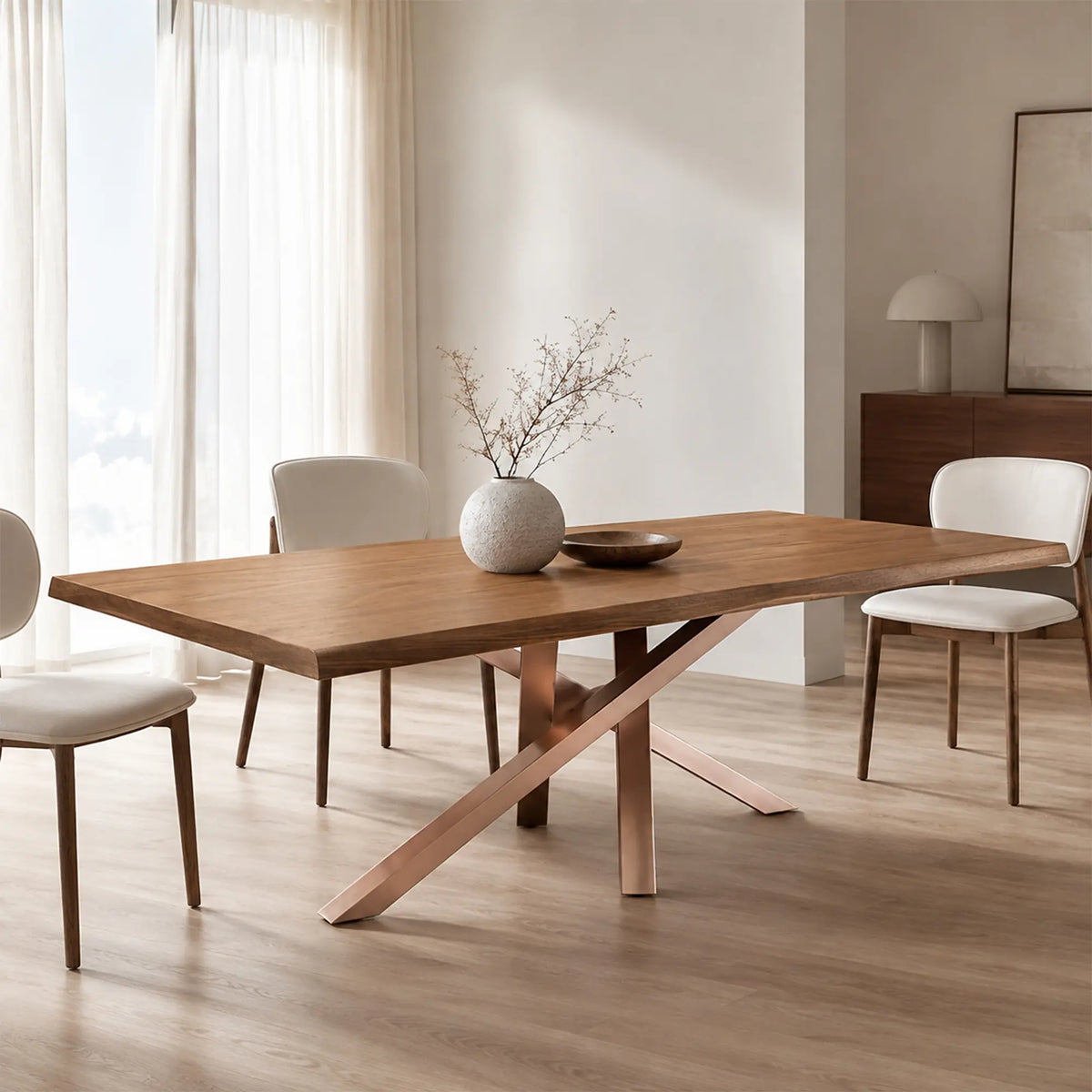 LIVARA Solid Wood Dining Table New Zealand Pine Top Sturdy Iron Frame for Dining Room Kitchen Office Meeting Space - Wood & Pink