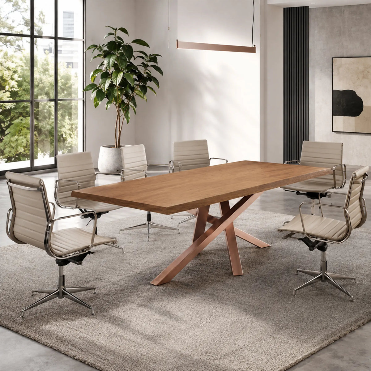 LIVARA Solid Wood Dining Table New Zealand Pine Top Sturdy Iron Frame for Dining Room Kitchen Office Meeting Space - Wood & Pink