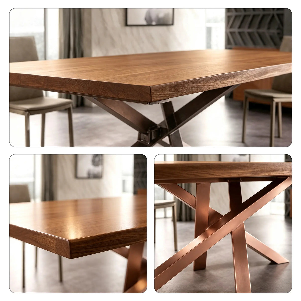 LIVARA Solid Wood Dining Table New Zealand Pine Top Sturdy Iron Frame for Dining Room Kitchen Office Meeting Space - Wood & Pink