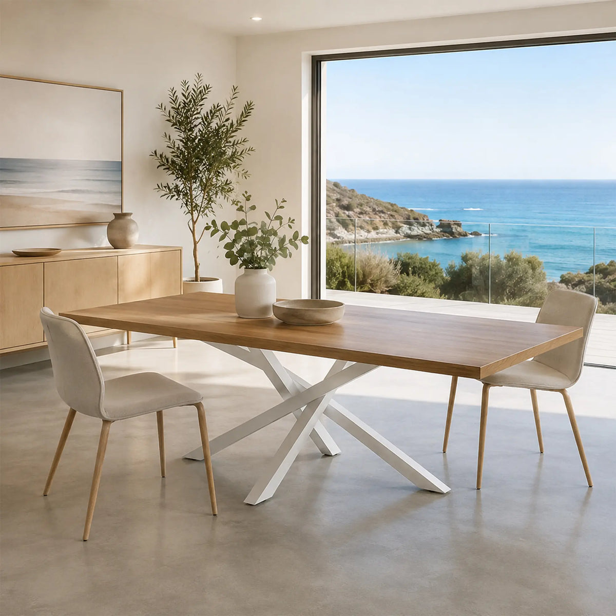 LIVARA Solid Wood Dining Table New Zealand Pine Top Sturdy Iron Frame for Dining Room Kitchen Office Meeting Space - Wood & White