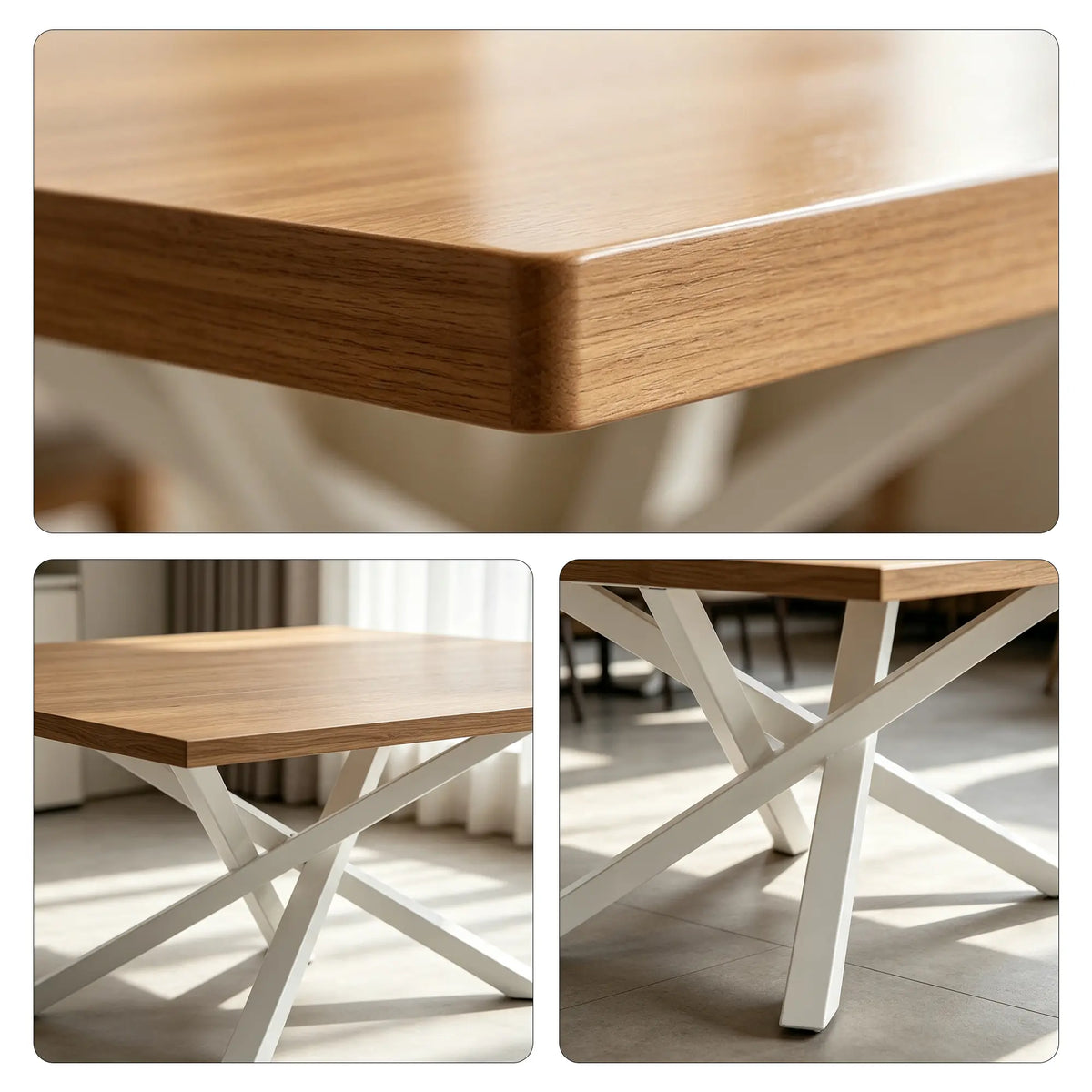 LIVARA Solid Wood Dining Table New Zealand Pine Top Sturdy Iron Frame for Dining Room Kitchen Office Meeting Space - Wood & White