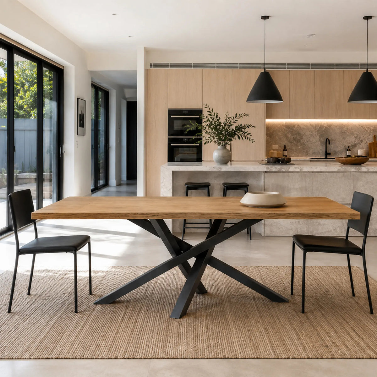 LIVARA Solid Wood Dining Table New Zealand Pine Top Sturdy Iron Frame for Dining Room Kitchen Office Meeting Space - Wood & Black