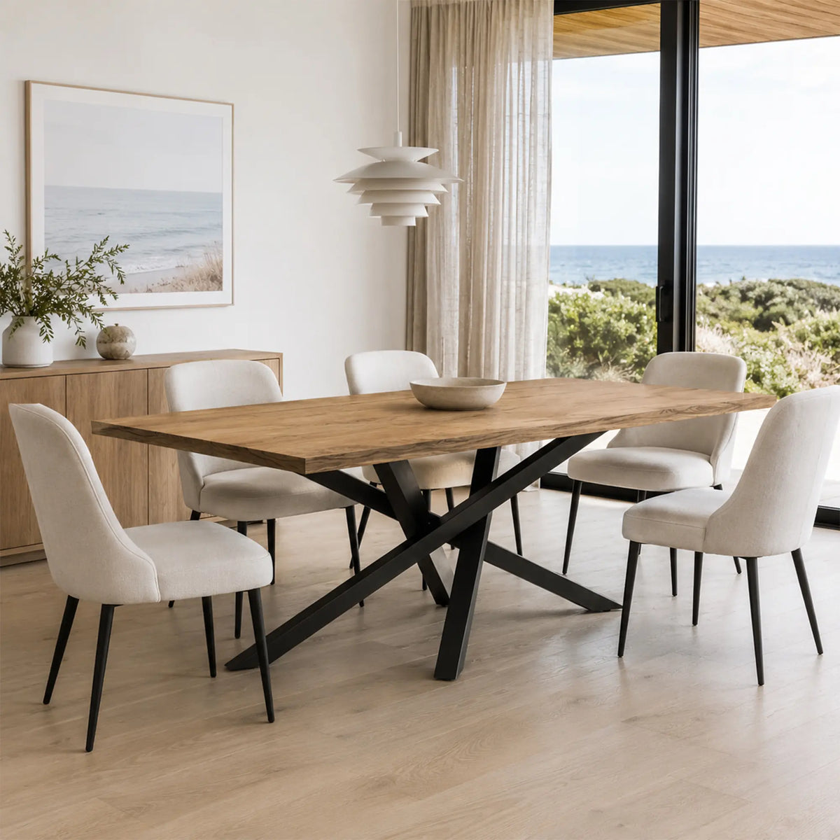 LIVARA Solid Wood Dining Table New Zealand Pine Top Sturdy Iron Frame for Dining Room Kitchen Office Meeting Space - Wood & Black