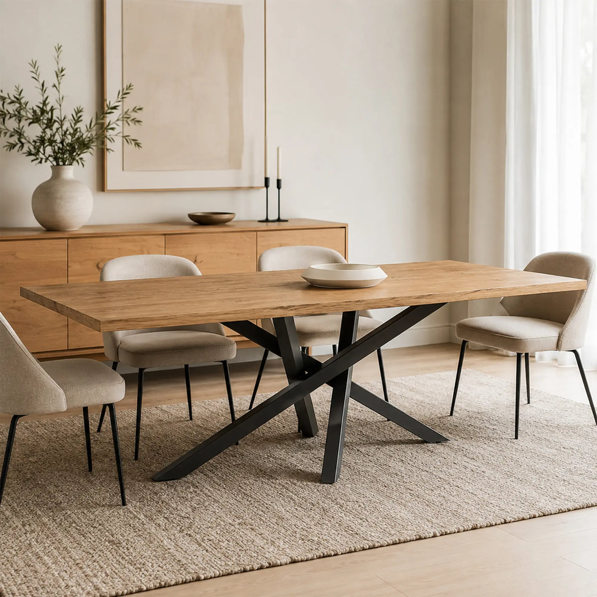 LIVARA Solid Wood Dining Table New Zealand Pine Top Sturdy Iron Frame for Dining Room Kitchen Office Meeting Space - Wood & Black