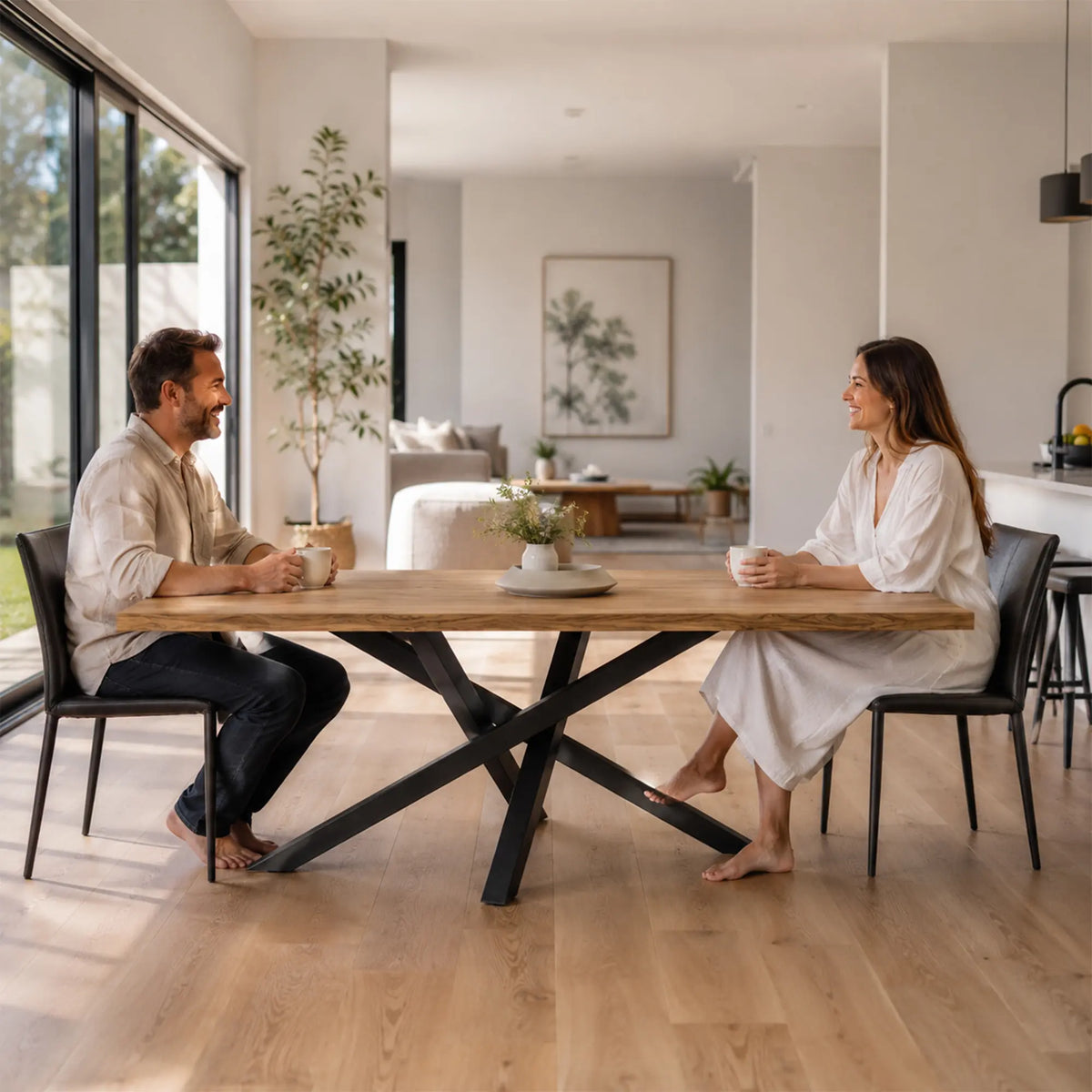 LIVARA Solid Wood Dining Table New Zealand Pine Top Sturdy Iron Frame for Dining Room Kitchen Office Meeting Space - Wood & Black