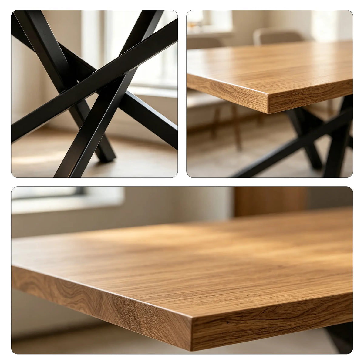 LIVARA Solid Wood Dining Table New Zealand Pine Top Sturdy Iron Frame for Dining Room Kitchen Office Meeting Space - Wood & Black