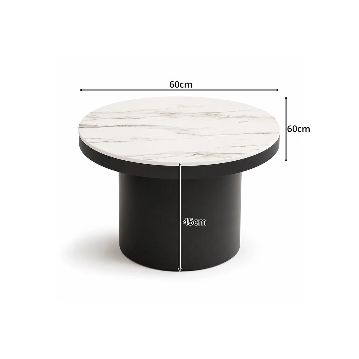 LIVARA Round Rock Slab Coffee Table 11mm Heat Resistant Top Stable Iron Base for Living Room Lounge Apartment - White & Black