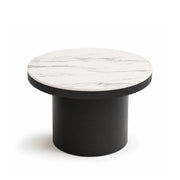 LIVARA Round Rock Slab Coffee Table 11mm Heat Resistant Top Stable Iron Base for Living Room Lounge Apartment - White & Black