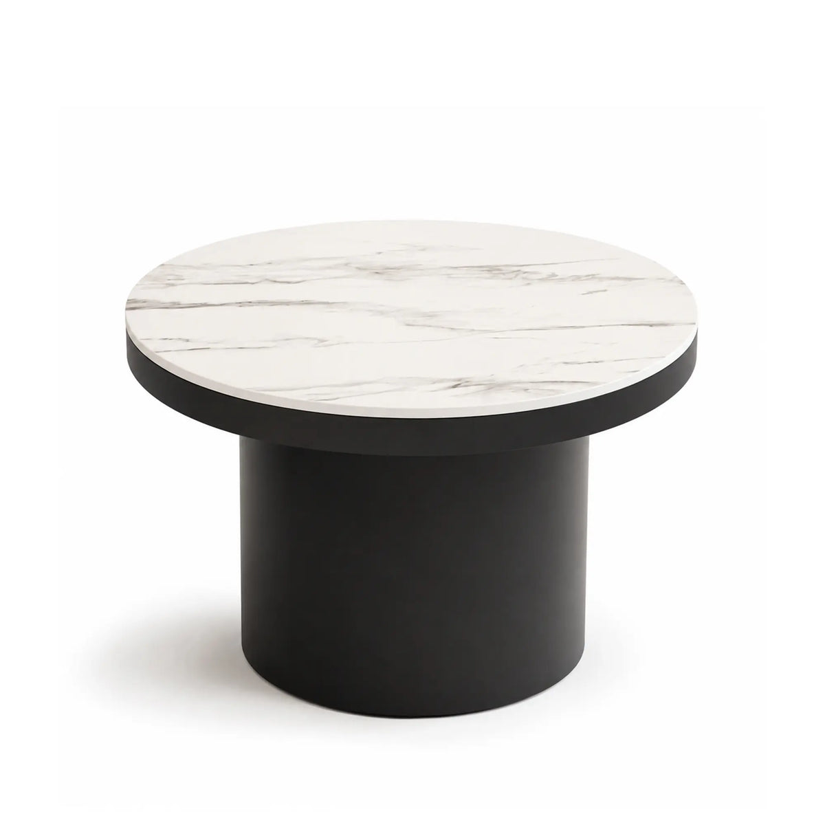 LIVARA Round Rock Slab Coffee Table 11mm Heat Resistant Top Stable Iron Base for Living Room Lounge Apartment - White & Black