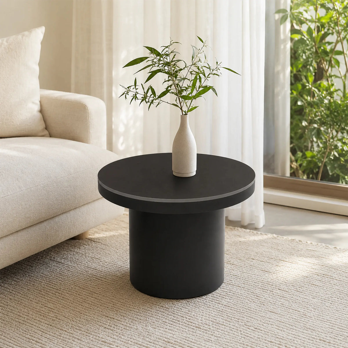 LIVARA Round Rock Slab Coffee Table 11mm Heat Resistant Top Stable Iron Base for Living Room Lounge Apartment - Black