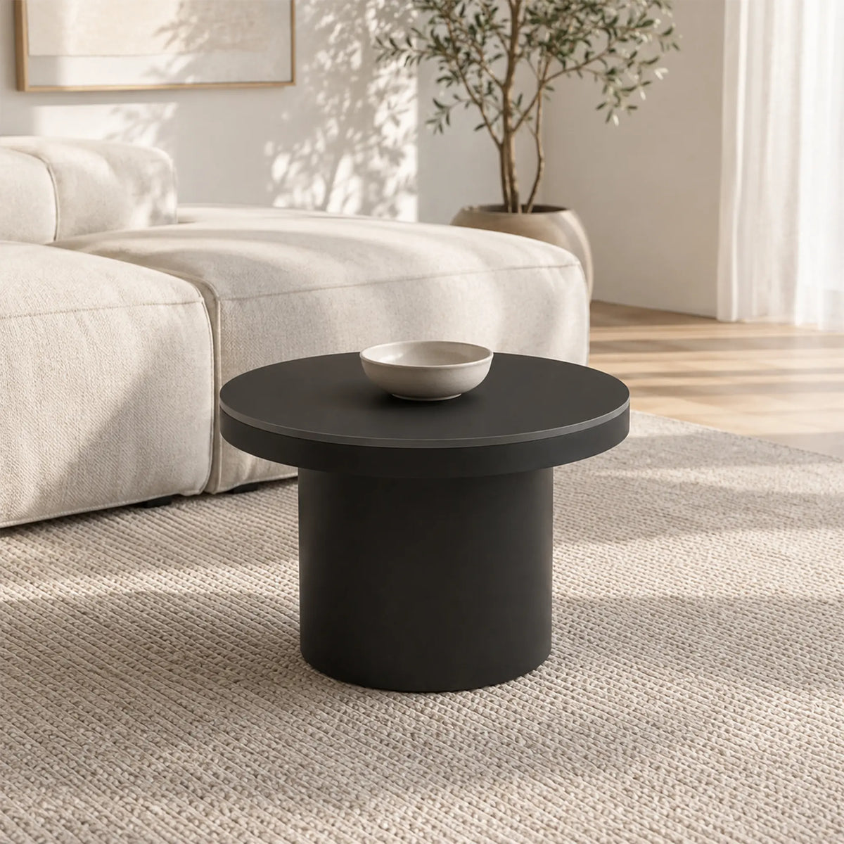 LIVARA Round Rock Slab Coffee Table 11mm Heat Resistant Top Stable Iron Base for Living Room Lounge Apartment - Black