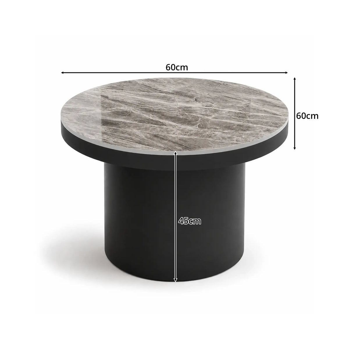 LIVARA Round Rock Slab Coffee Table 11mm Heat Resistant Top Stable Iron Base for Living Room Lounge Apartment - Grey & Black