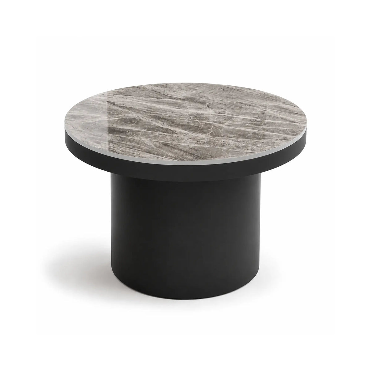 LIVARA Round Rock Slab Coffee Table 11mm Heat Resistant Top Stable Iron Base for Living Room Lounge Apartment - Grey & Black