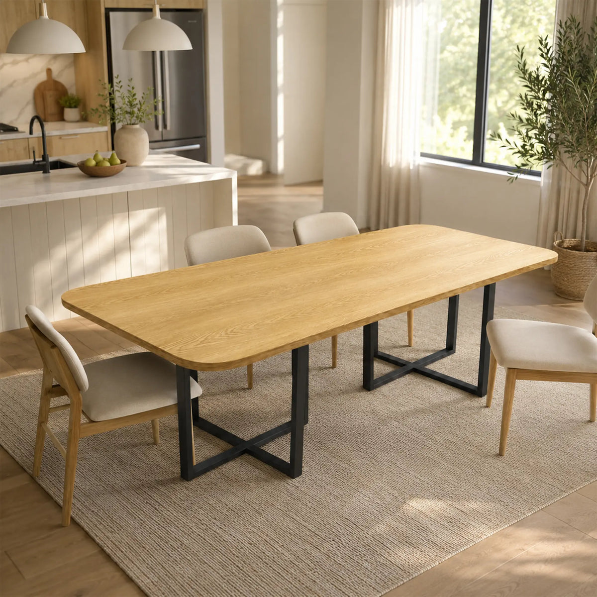 LIVARA 210cm Office Meeting Table Spacious E1 Board Top Reinforced Iron Frame for Conference Room Shared Office Studio