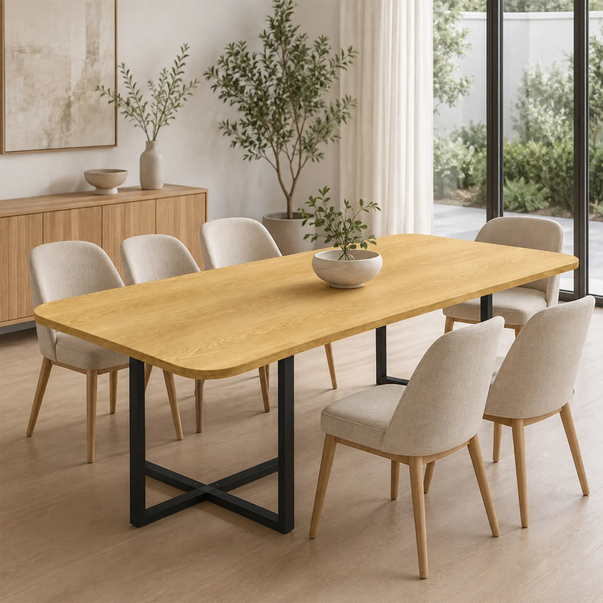 LIVARA 210cm Office Meeting Table Spacious E1 Board Top Reinforced Iron Frame for Conference Room Shared Office Studio