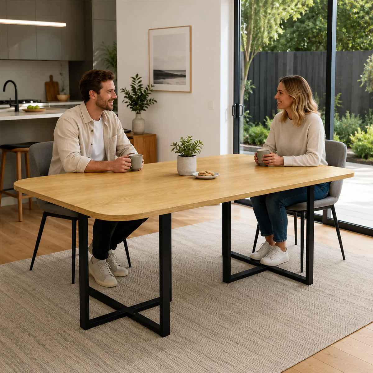 LIVARA 210cm Office Meeting Table Spacious E1 Board Top Reinforced Iron Frame for Conference Room Shared Office Studio