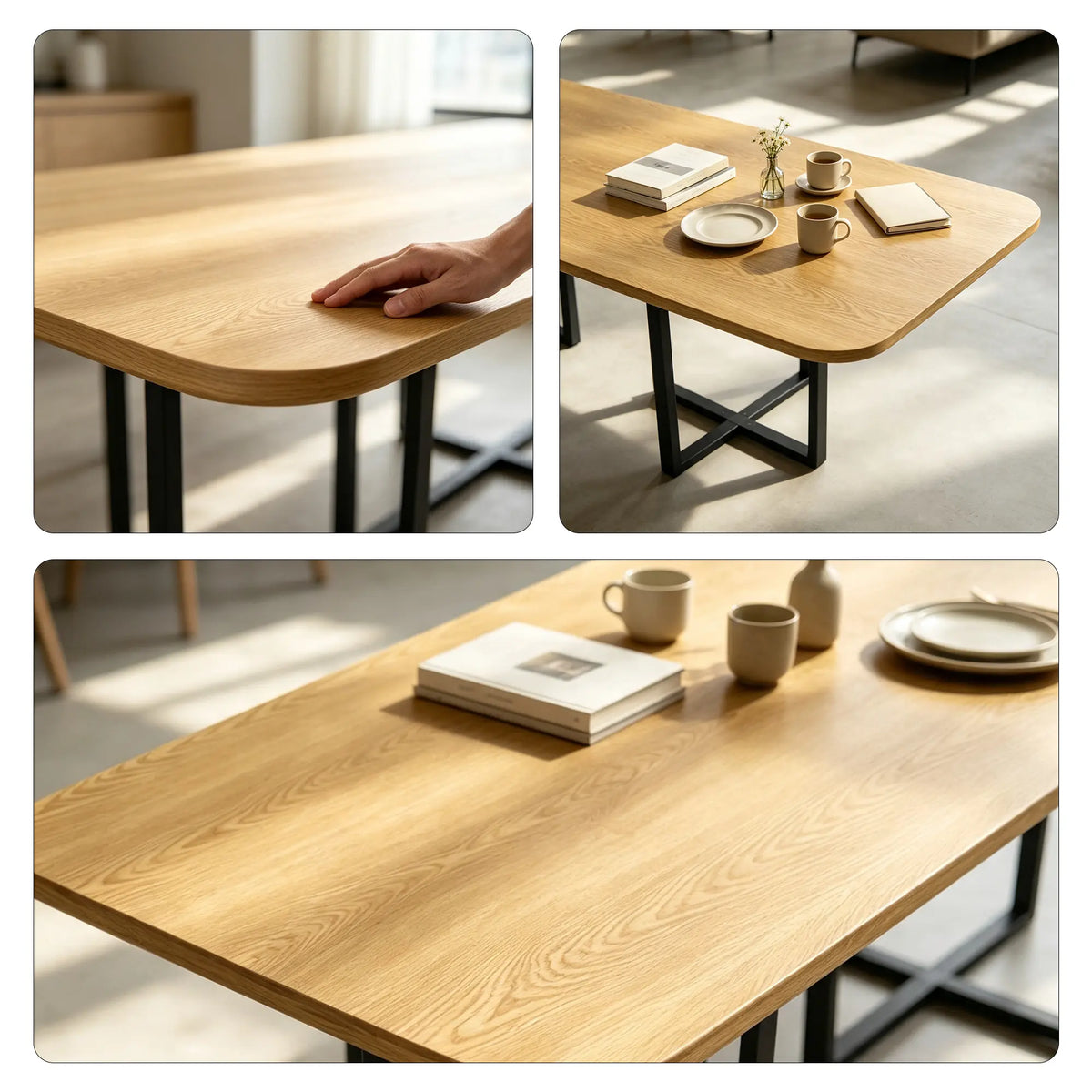 LIVARA 210cm Office Meeting Table Spacious E1 Board Top Reinforced Iron Frame for Conference Room Shared Office Studio
