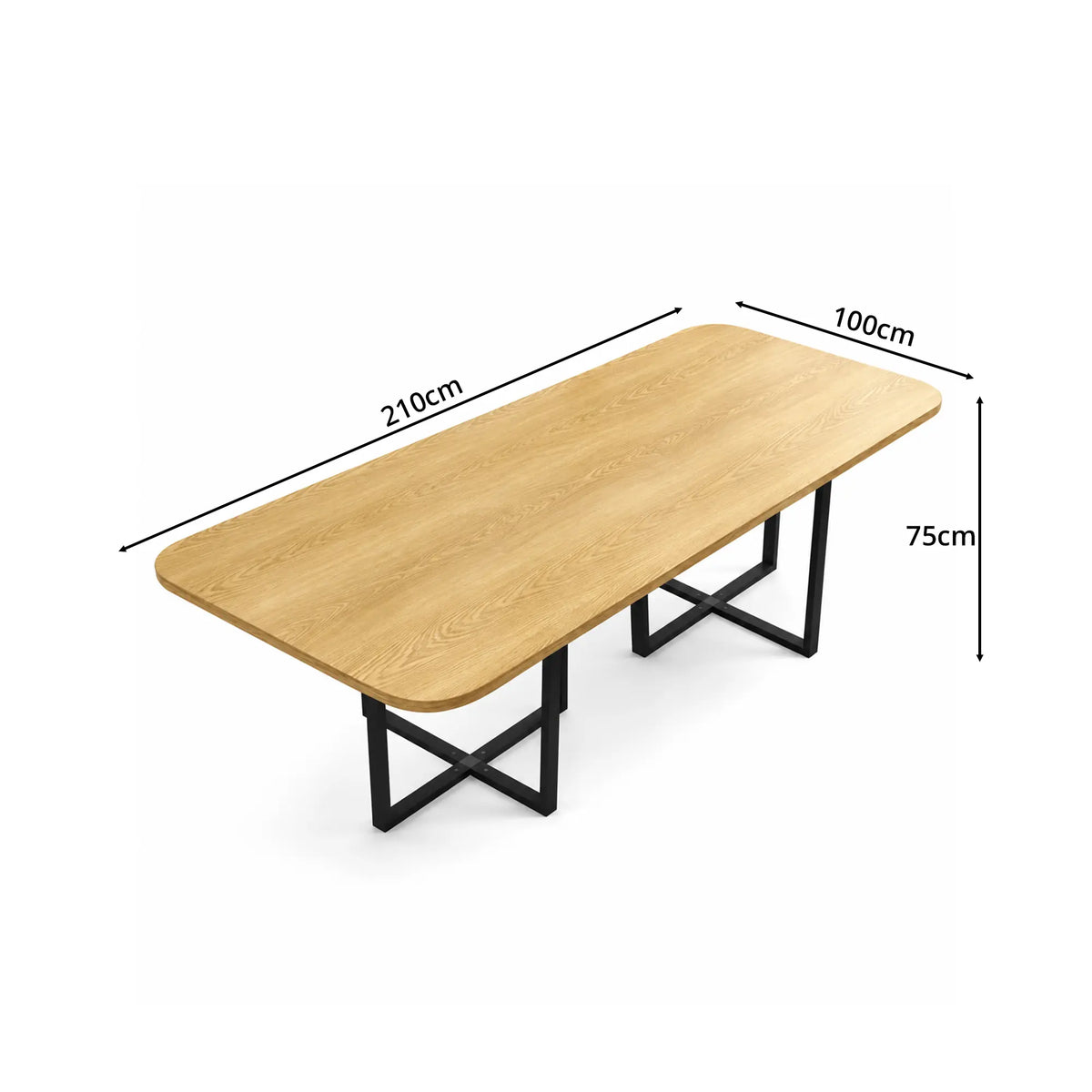 LIVARA 210cm Office Meeting Table Spacious E1 Board Top Reinforced Iron Frame for Conference Room Shared Office Studio