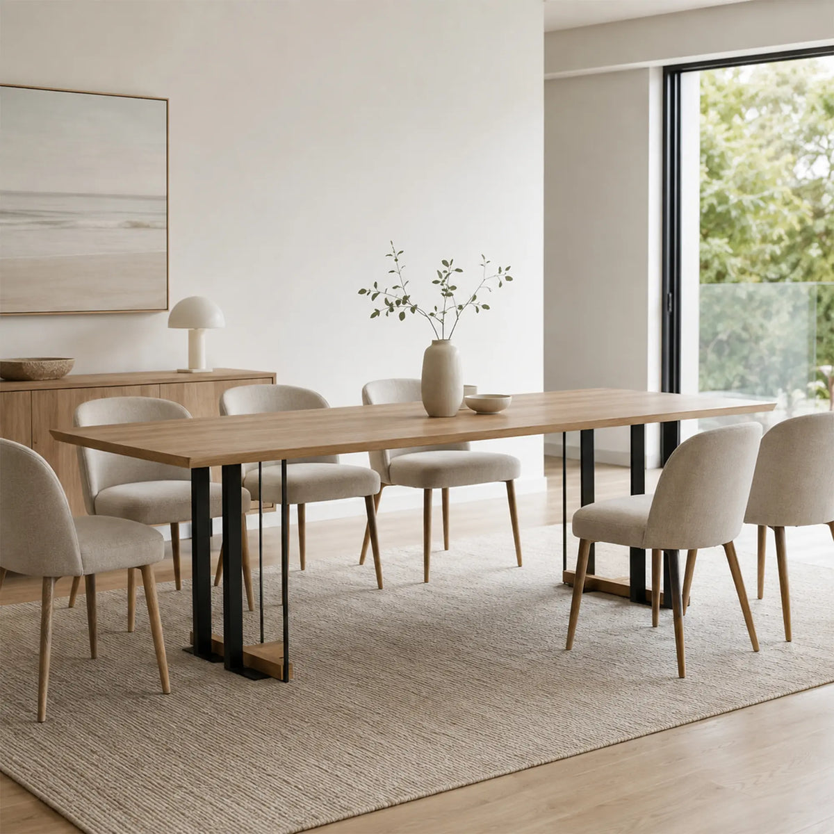 LIVARA 240cm Pine Wood Dining Table Natural Solid Wood Spacious Multi Person Table for Dining Room Meeting Room Office