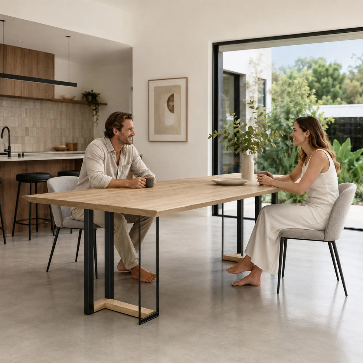 LIVARA 240cm Pine Wood Dining Table Natural Solid Wood Spacious Multi Person Table for Dining Room Meeting Room Office