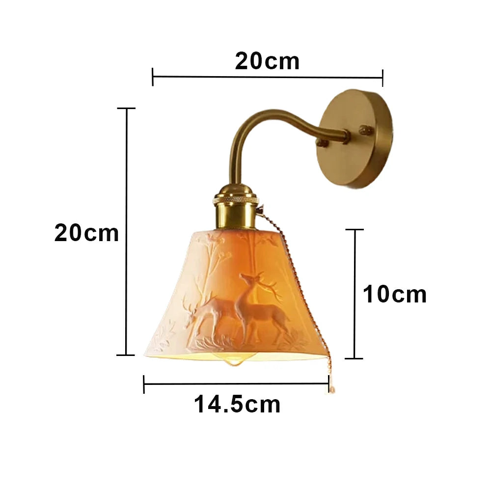 LIVARA Vintage Wall Light 40W Edison Bulb Deer Design Curved Arm Brass Structure for Bedroom Hallway Living Room