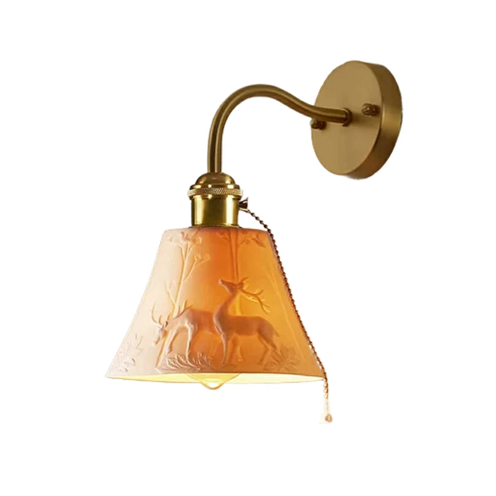 LIVARA Vintage Wall Light 40W Edison Bulb Deer Design Curved Arm Brass Structure for Bedroom Hallway Living Room