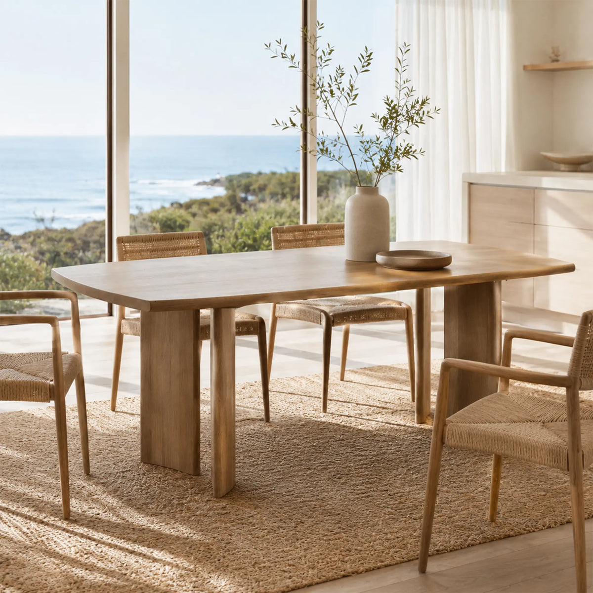 LIVARA 160/180/200cm Solid Wood Dining Table Nordic Minimalist Design Stable Support for Dining Room Kitchen Home Office