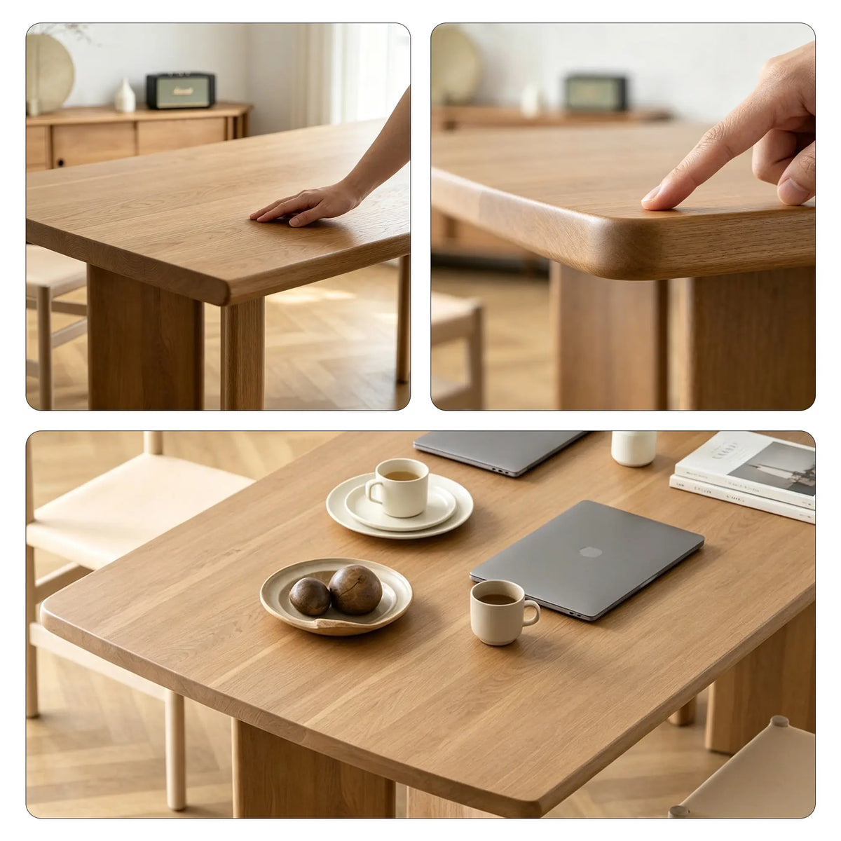 LIVARA 160/180/200cm Solid Wood Dining Table Nordic Minimalist Design Stable Support for Dining Room Kitchen Home Office