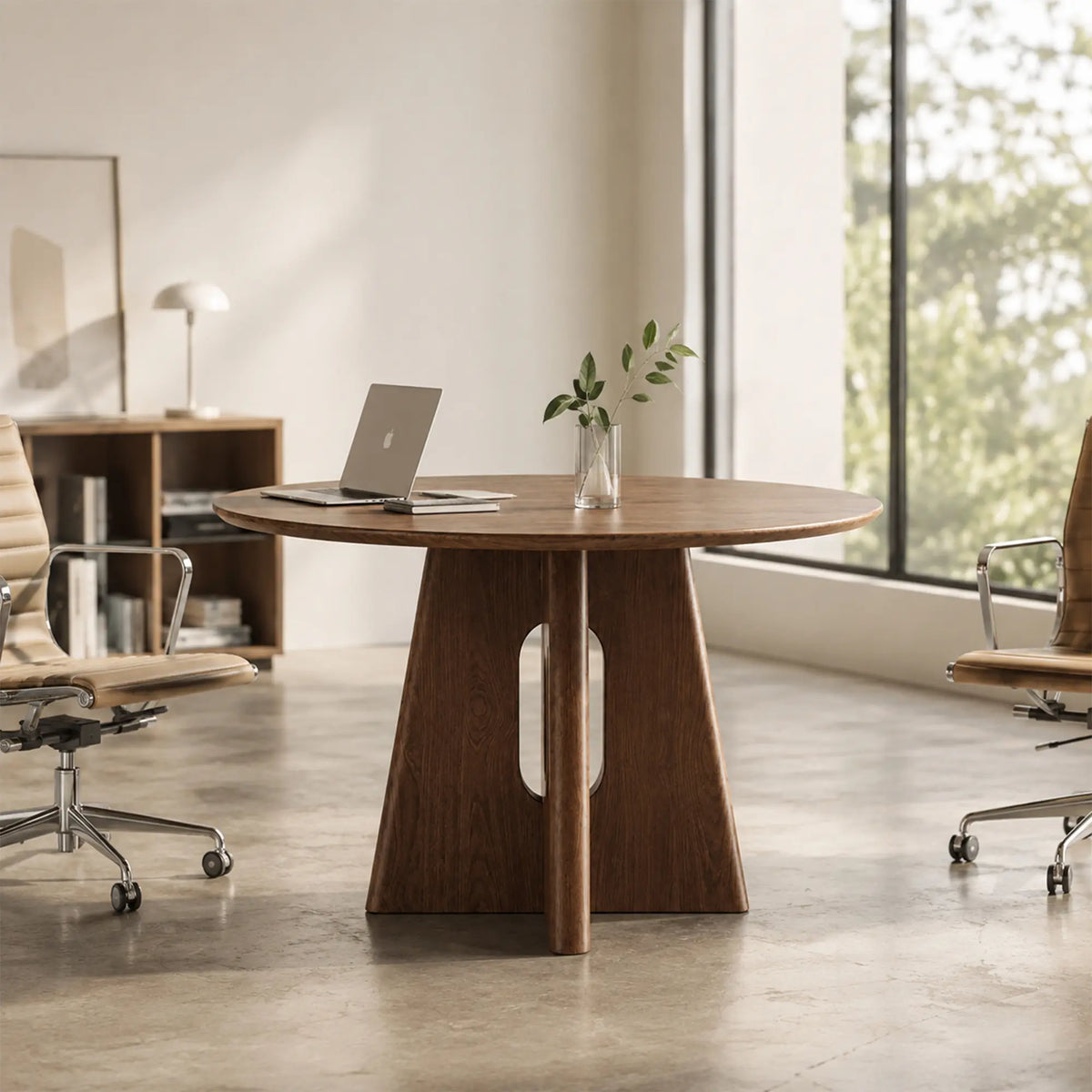 LIVARA Round Solid Wood Dining Table Thickened Top Stable Central Base 90/100cm for Dining Room Apartment Cafe
