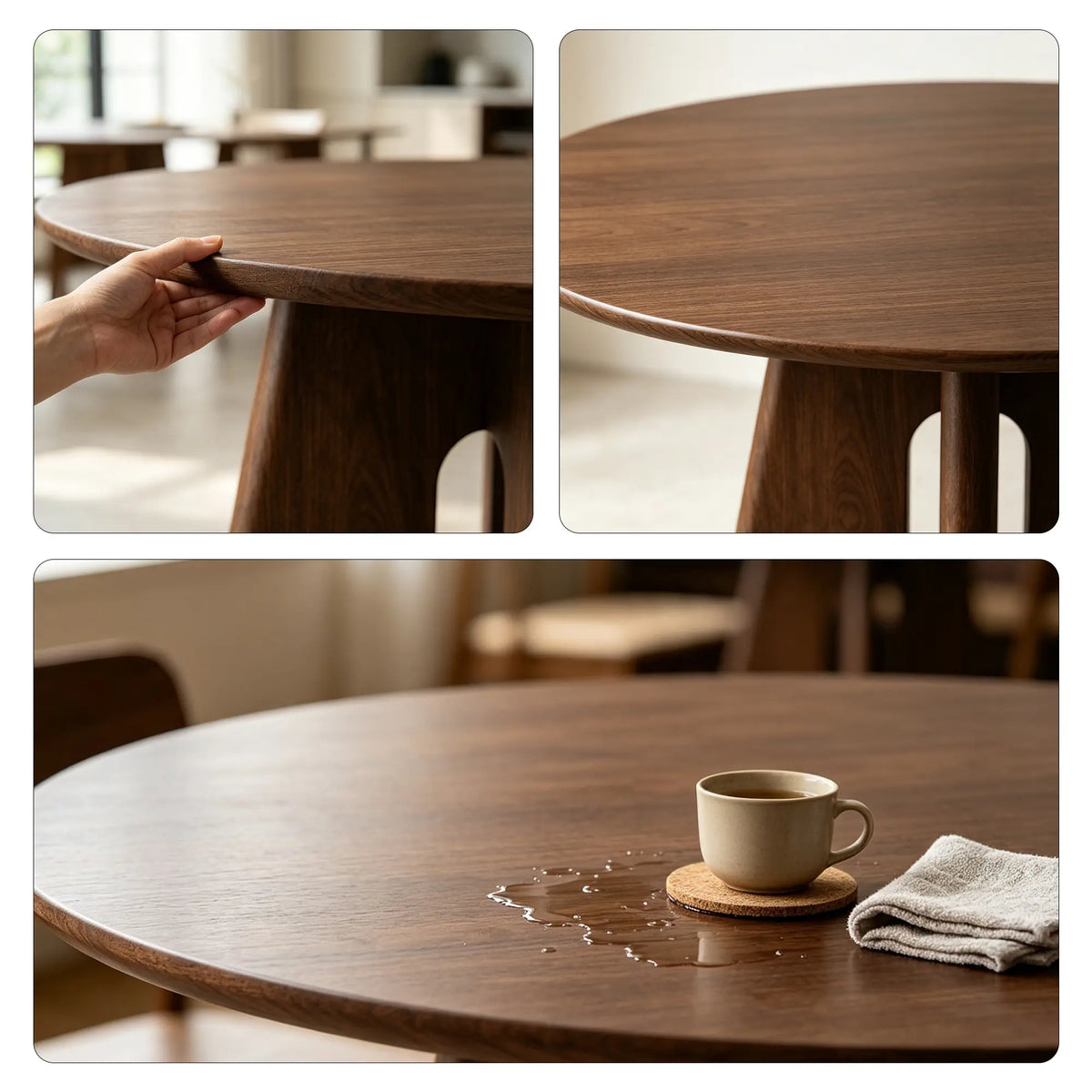 LIVARA Round Solid Wood Dining Table Thickened Top Stable Central Base 90/100cm for Dining Room Apartment Cafe