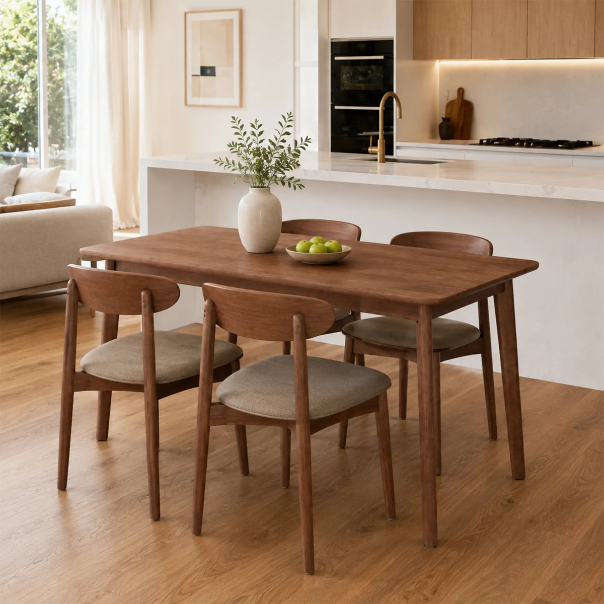 LIVARA Solid Wood Dining Table Thickened Rubber Wood Top Stable Reinforced Structure for Dining Room Kitchen Apartment - Walnut