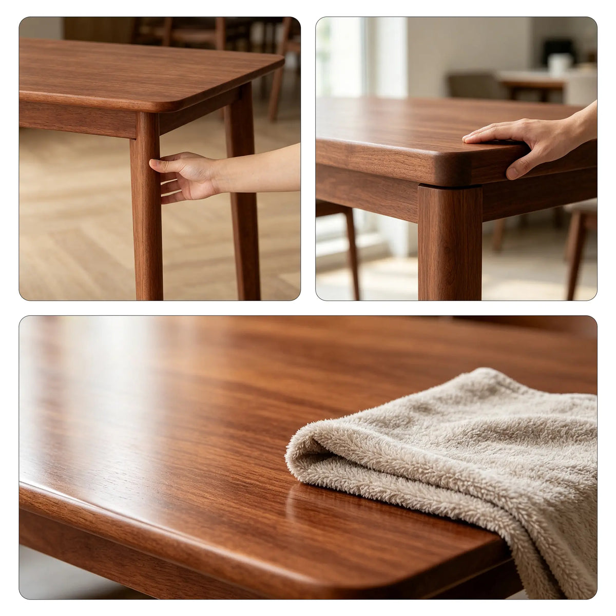 LIVARA Solid Wood Dining Table Thickened Rubber Wood Top Stable Reinforced Structure for Dining Room Kitchen Apartment - Walnut