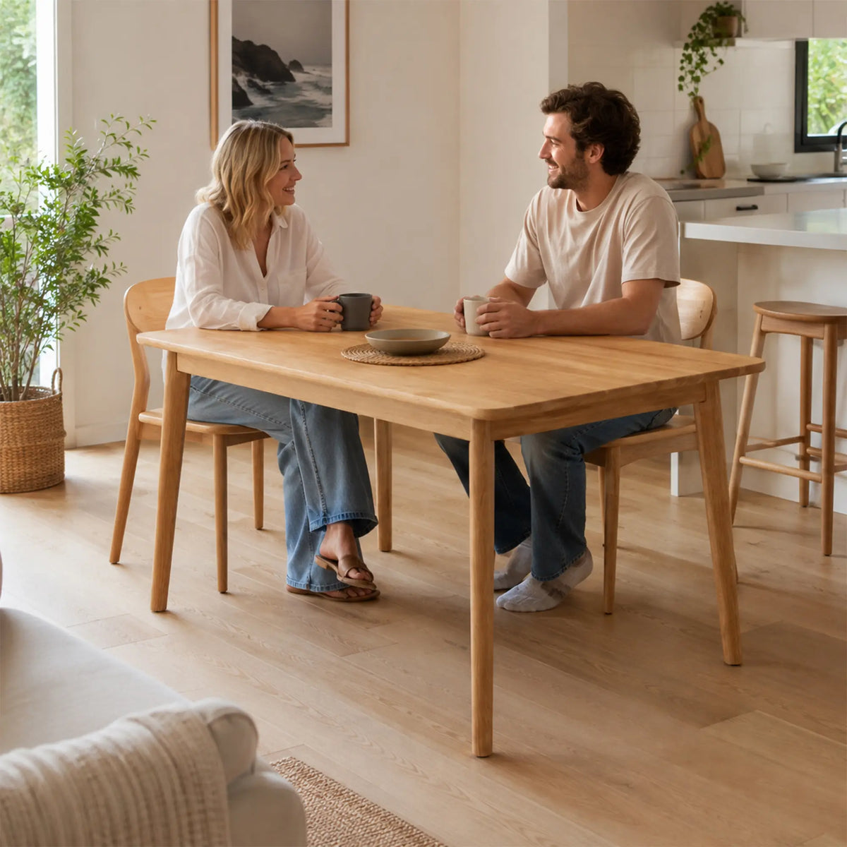 LIVARA Solid Wood Dining Table Thickened Rubber Wood Top Stable Reinforced Structure for Dining Room Kitchen Apartment - Wood
