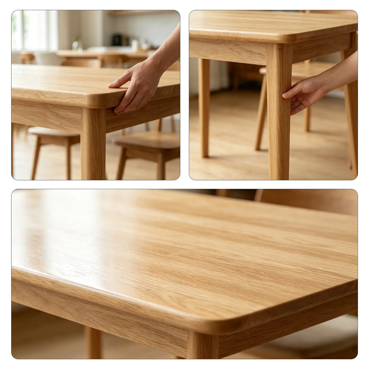 LIVARA Solid Wood Dining Table Thickened Rubber Wood Top Stable Reinforced Structure for Dining Room Kitchen Apartment - Wood