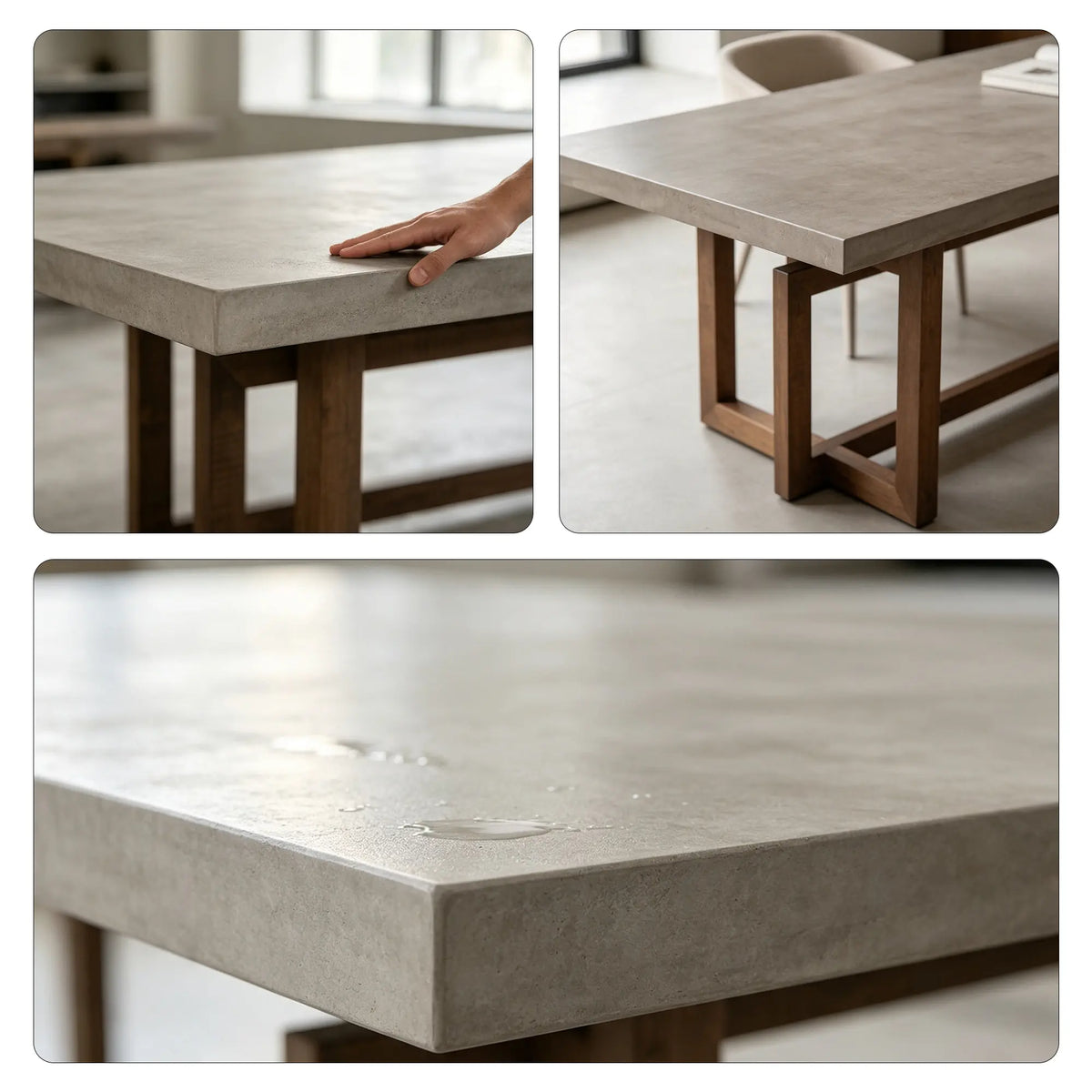 LIVARA Solid Wood Dining Table Grey Cement Texture Geometric Frame 140/160cm for Dining Room Apartment Studio