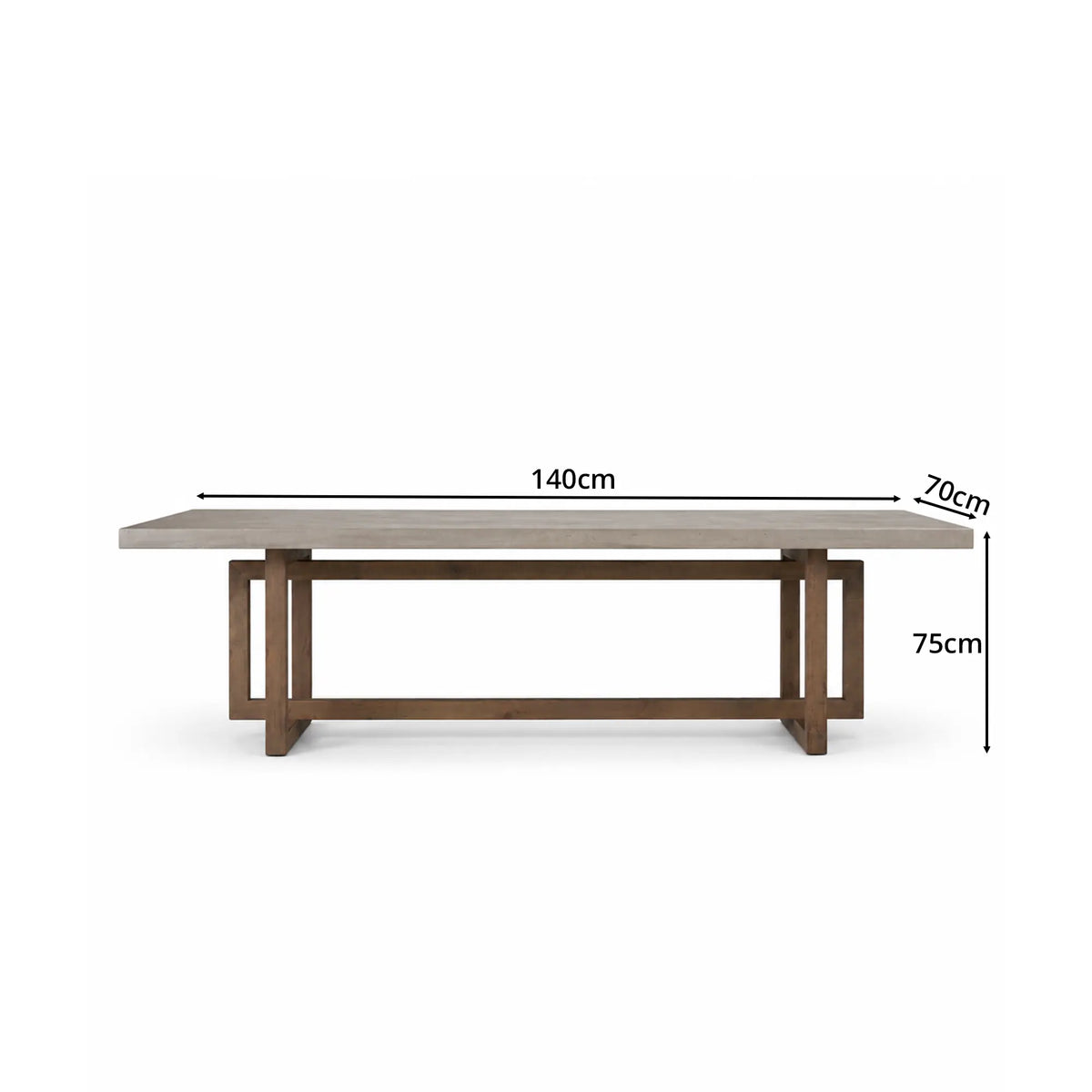 LIVARA Solid Wood Dining Table Grey Cement Texture Geometric Frame 140/160cm for Dining Room Apartment Studio
