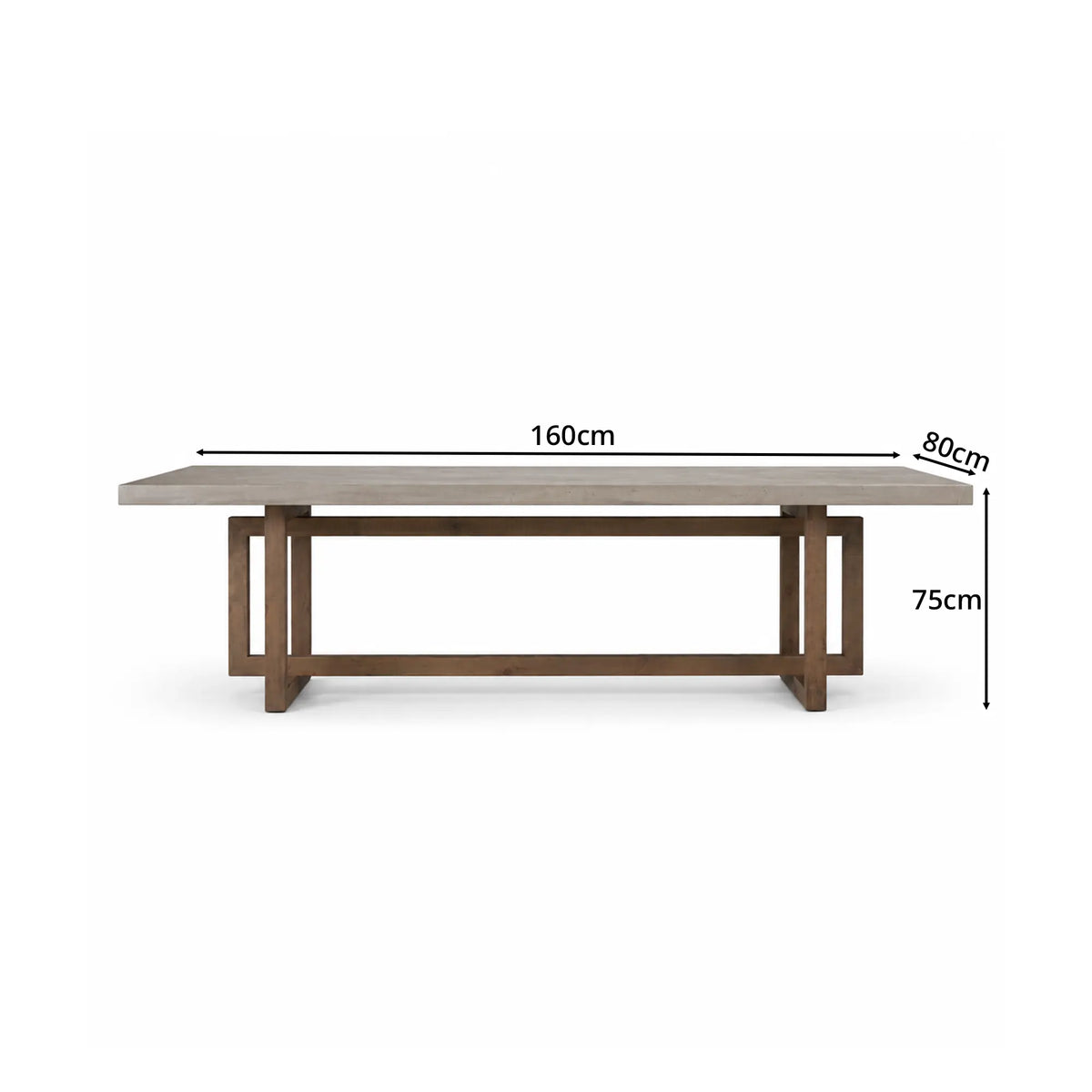 LIVARA Solid Wood Dining Table Grey Cement Texture Geometric Frame 140/160cm for Dining Room Apartment Studio