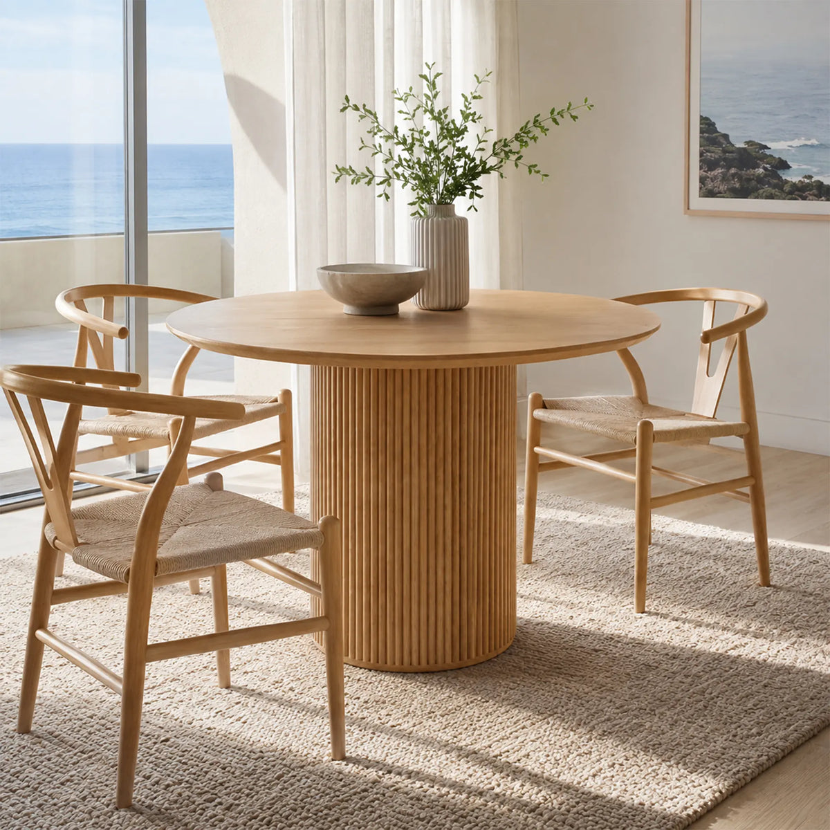 LIVARA Round Solid Wood Dining Table Natural Ash Wood Cylindrical Base 100/110cm for Dining Room Apartment Cafe