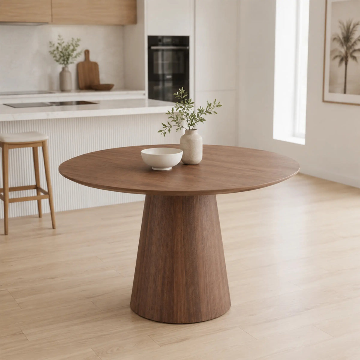 LIVARA Round Solid Wood Dining Table Natural Wood Grain Minimalist Design for Dining Room Apartment Lounge Space - Walnut