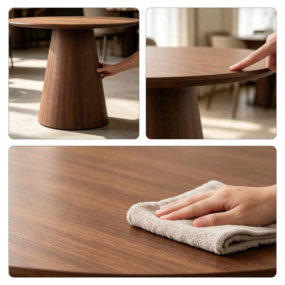 LIVARA Round Solid Wood Dining Table Natural Wood Grain Minimalist Design for Dining Room Apartment Lounge Space - Walnut