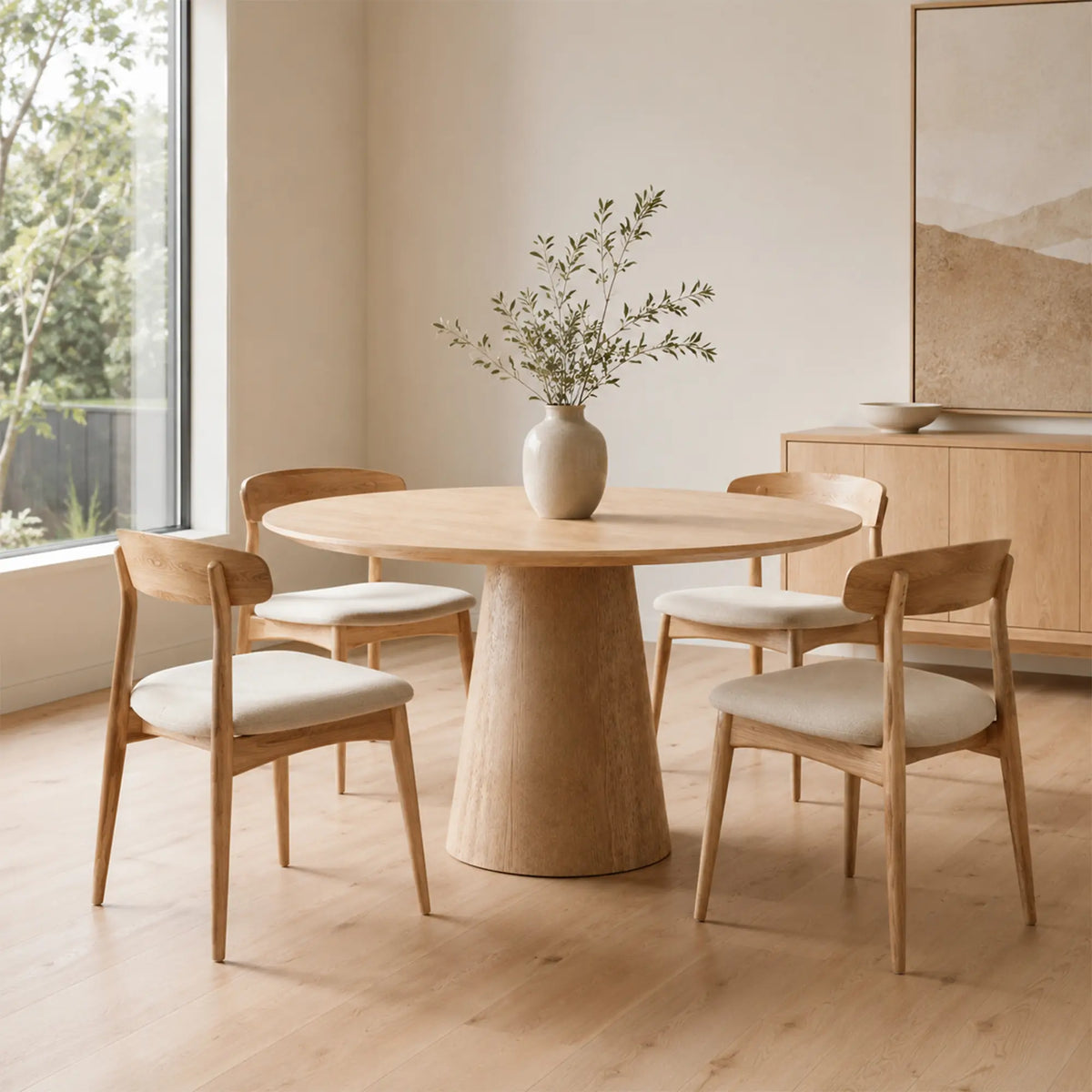 LIVARA Round Solid Wood Dining Table Natural Wood Grain Minimalist Design for Dining Room Apartment Lounge Space - Wood