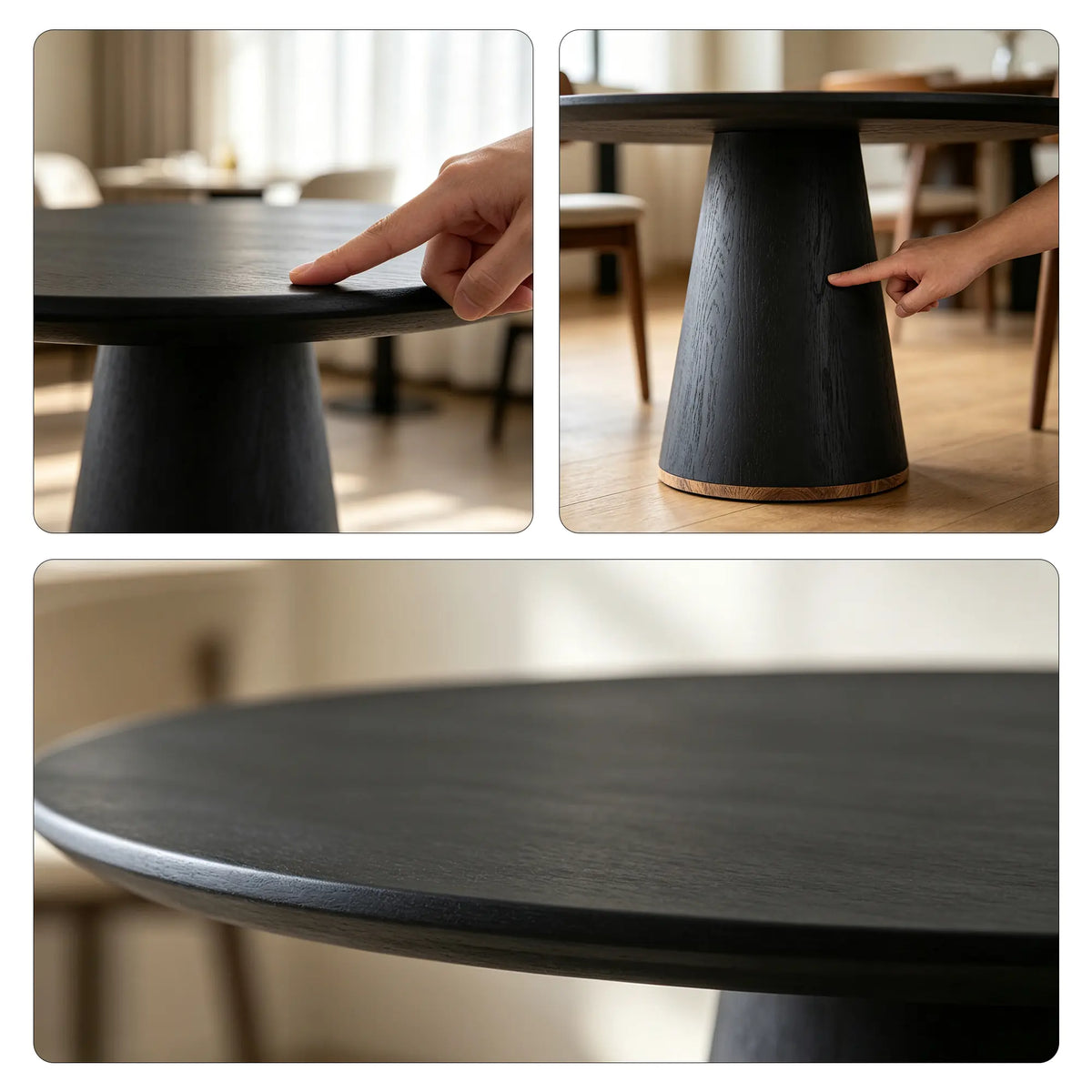 LIVARA Round Solid Wood Dining Table Natural Wood Grain Minimalist Design for Dining Room Apartment Lounge Space - Black
