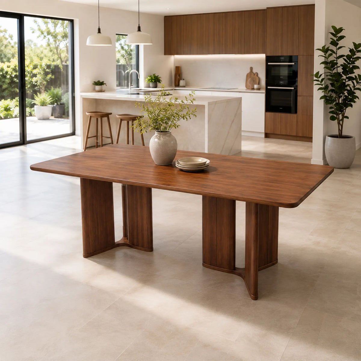 LIVARA Solid Wood Dining Table New Zealand Pine Dual Pedestal Support 140/160cm for Dining Room Apartment Open Kitchen
